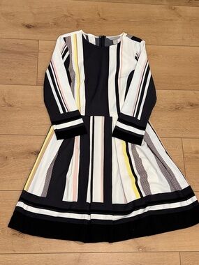 H&M Striped Fit-and-Flare Dress in Black, White, Pink & Yellow